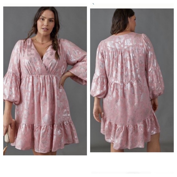 Anthropologie Dresses & Skirts - Anthropologie Jolene Jacquard Shimmery Pink Dress XL